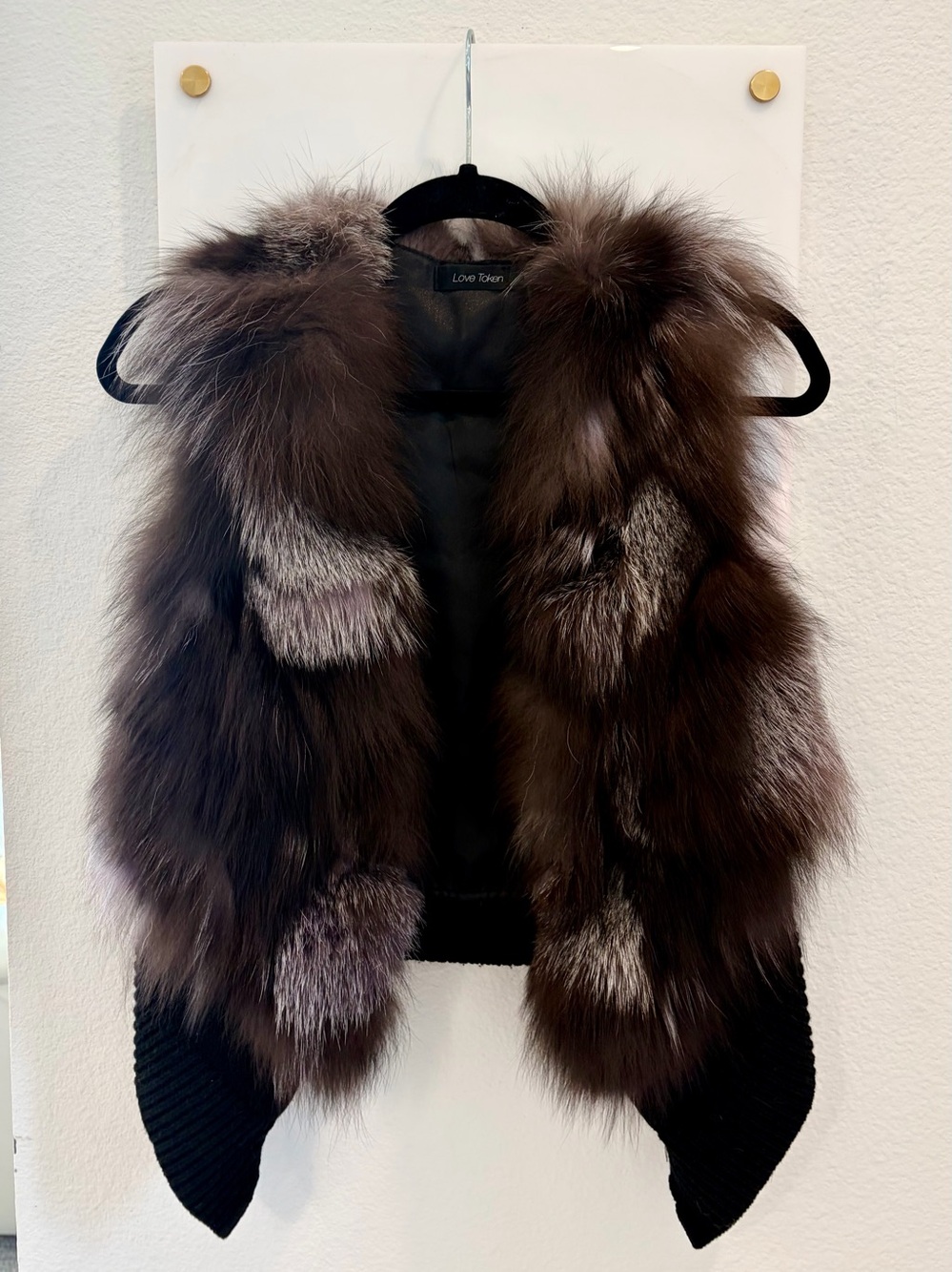 NWOT Love Token Black and Brown Fox Fur Vest